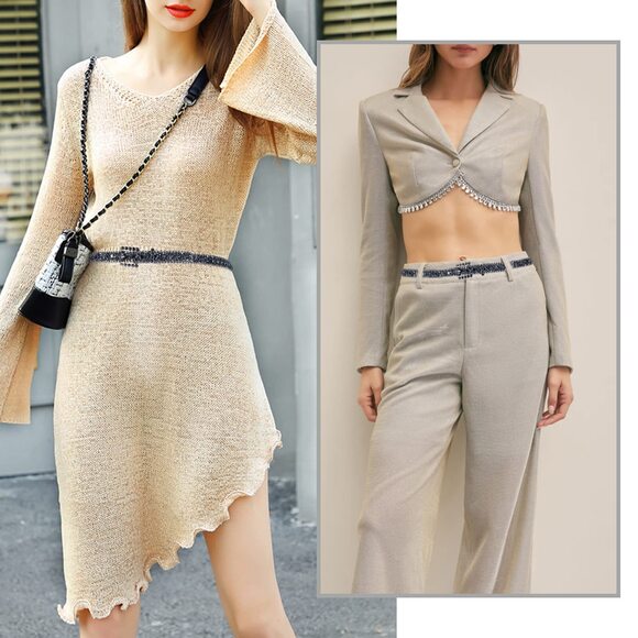 2292 Womens Thin Belts Skinny Leather Belt Luxury Strap Rhinestones Studded